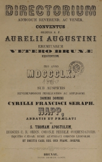 Directorium Admodum Reverend ac Vener. Conventus Ordinis S. P. Aurelii Augustini Eremitarum Veterobrunae Existentium pro Anno 1860