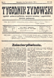 Tygodnik Żydowski : tygodnik społeczno-polityczny, sprawom żydostwa i zagadnieniom sjonizmu poświęcony. R. 2, nr 2=6 (1920)