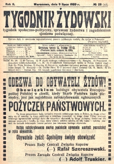 Tygodnik Żydowski : tygodnik społeczno-polityczny, sprawom żydostwa i zagadnieniom sjonizmu poświęcony. R. 2, nr 28=32 (1920)