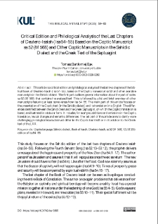 Critical Edition and Philological Analysis of the Last Chapters of Deutero-Isaiah (Isa 54&ndash;55) Based on the Coptic Manuscript sa 52 (M 568) and Other Coptic Manuscripts in the Sahidic Dialect and the Greek Text of the Septuagint