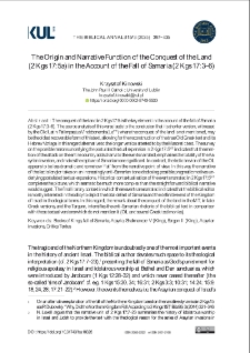 The Origin and Narrative Function of the Conquest of the Land (2 Kgs 17:5a) in the Account of the Fall of Samaria (2 Kgs 17:3&ndash;6)