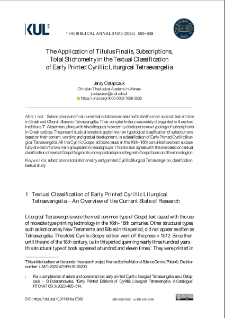 The Application of Titulus Finalis, Subscriptions, Total Stichometry in the Textual Classification of Early Printed Cyrillic Liturgical Tetraevangelia