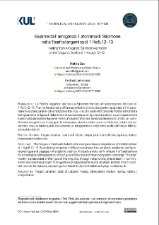 Guarire dall&rsquo;arroganza: l&rsquo;aforisma di Salomone nella Tosefta targumica di 1 Re 5,12&ndash;13