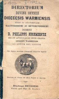 Directorium Divini Officii Dioecesis Warmiensis 1881