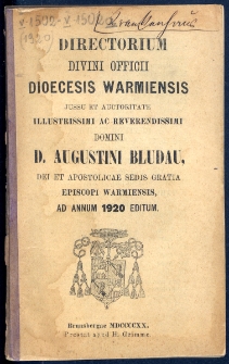 Directorium Divini Officii Dioecesis Warmiensis 1920
