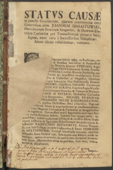 Status causae in puncto granitierum, quarum controversiae inter generosum olim Joannem Umiastowski, haereditarium bonorum Szagarren, et Domum Ducalem Curlandiae [...].