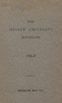 The Hebrew University of Jerusalem. 1926/1927