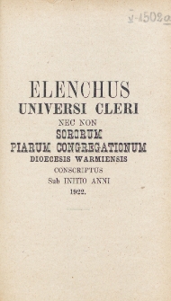 Elenchus Cleri Dioecesis Varmiensis. 1922