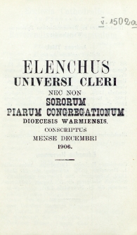 Elenchus Cleri Dioecesis Varmiensis. 1906